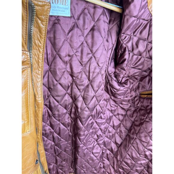 Vintage 1970s Rome Leather Jacket Utility Brown Chore Style Men's Medium - Picture 9 of 9